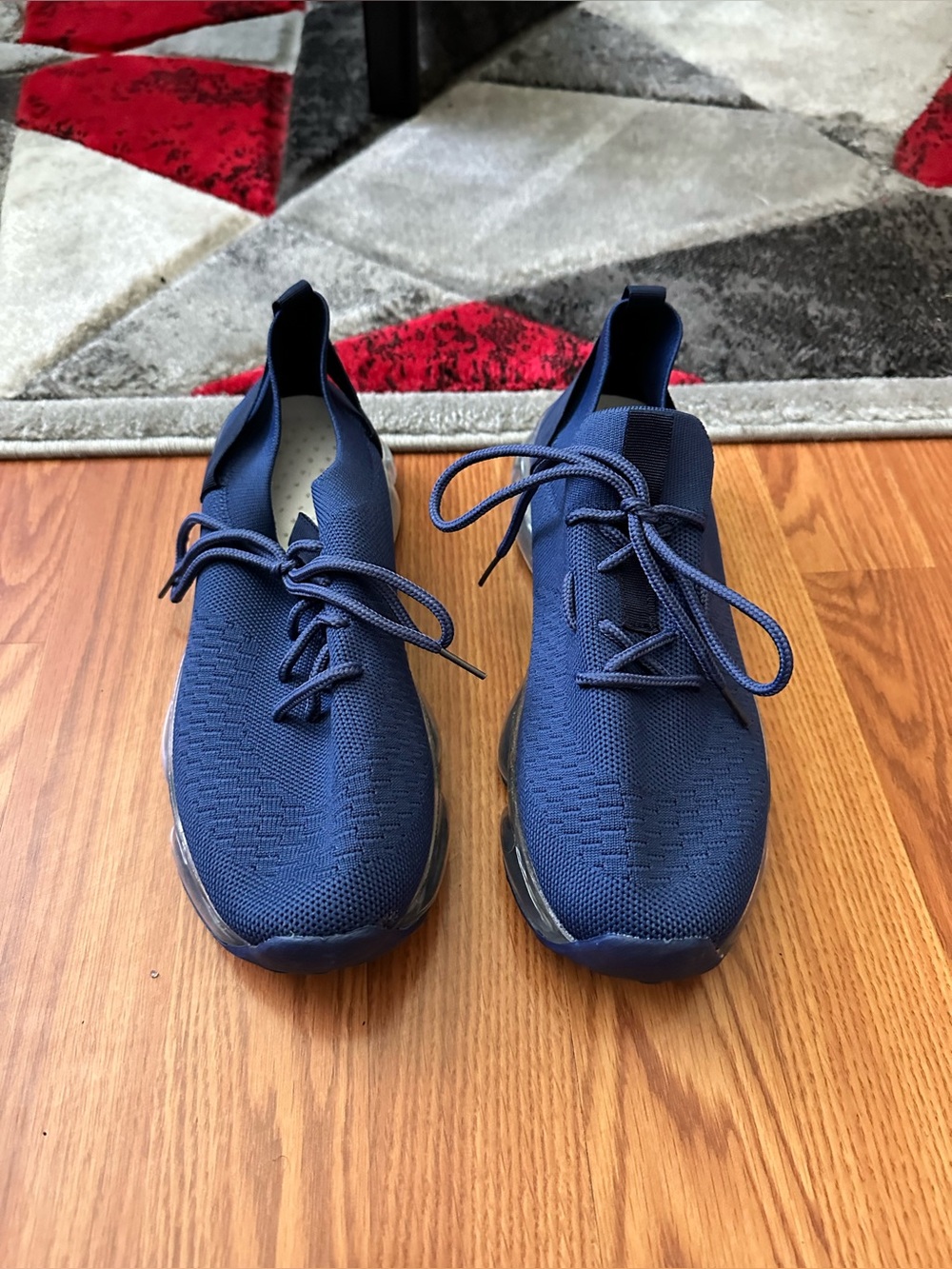 Navy Blue Knit Lace-Up Athletic Sneakers